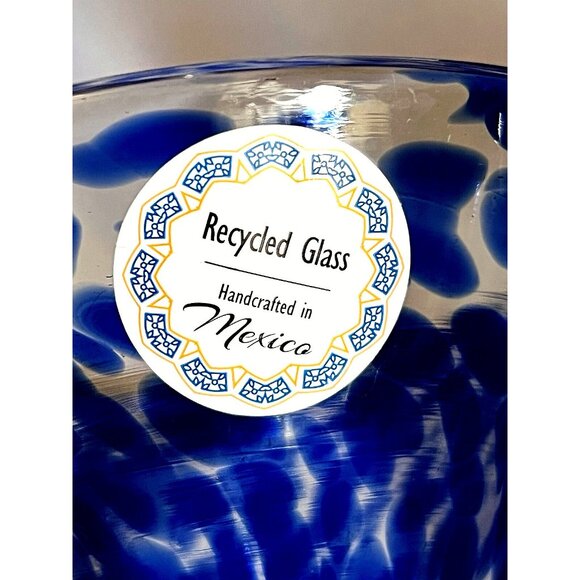 NWT - Set  2 Hand Blown Blue Confetti Martini Margarita Stem Glasses Mexican - Picture 2 of 9